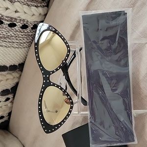 Moschino Cat Eye Ladies Sunglasses Black, Mirrored Gold, Gold Studs